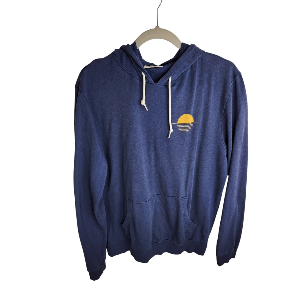 Marine Layer Pullover Hoodie Men Medium Blue Sunset Graphic Supima Cotton Blend